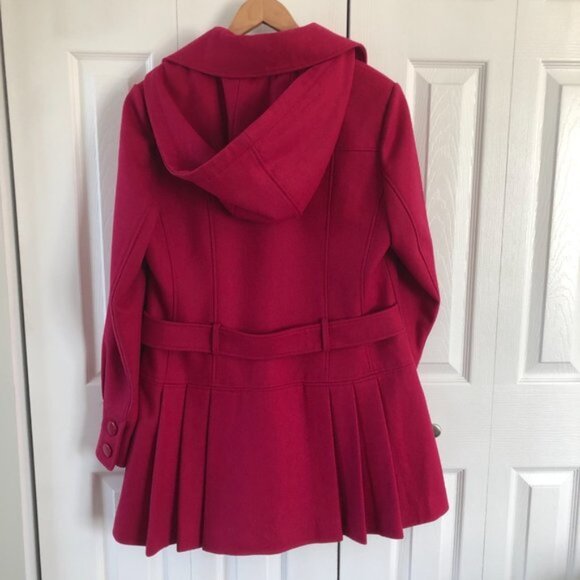 Decree Pink Peplum Hooded Wool Pea Coat - Picture 2 of 11